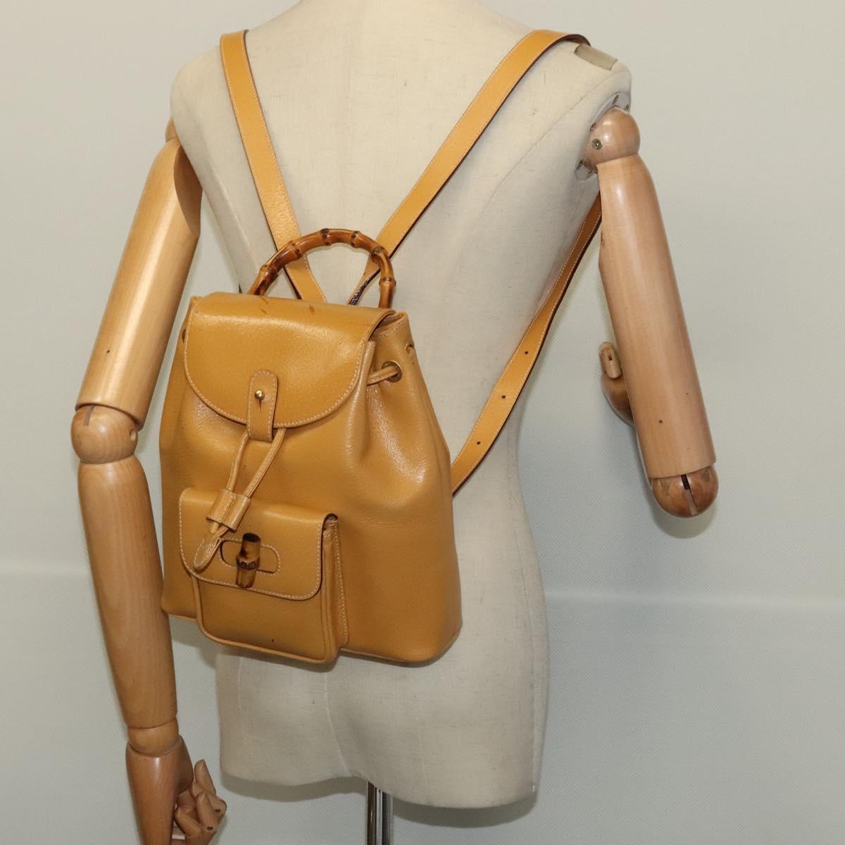 GUCCI Bamboo Backpack Leather Beige Gold 003 2034 0030 Auth ep10604