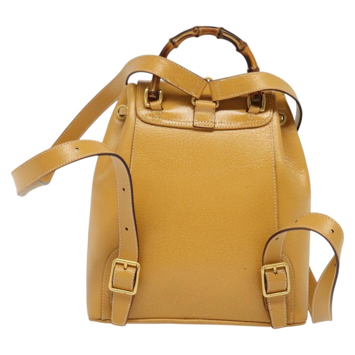 GUCCI Bamboo Backpack Leather Beige Gold 003 2034 0030 Auth ep10604