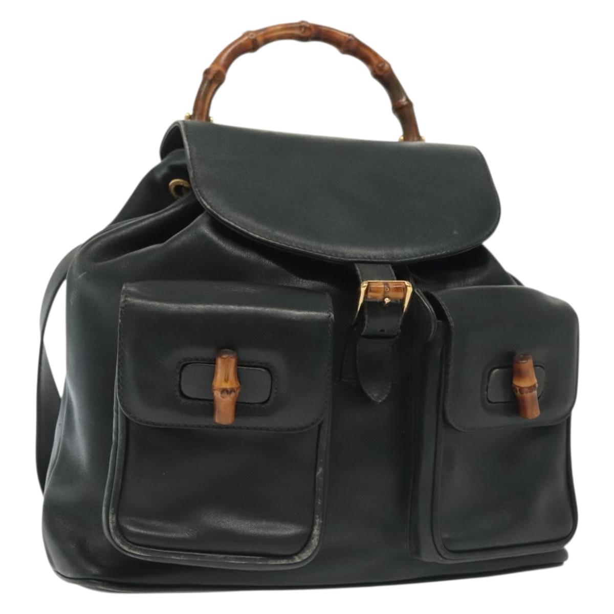 GUCCI Bamboo Backpack Leather Black Gold 003 2058 0016 Auth ep10615