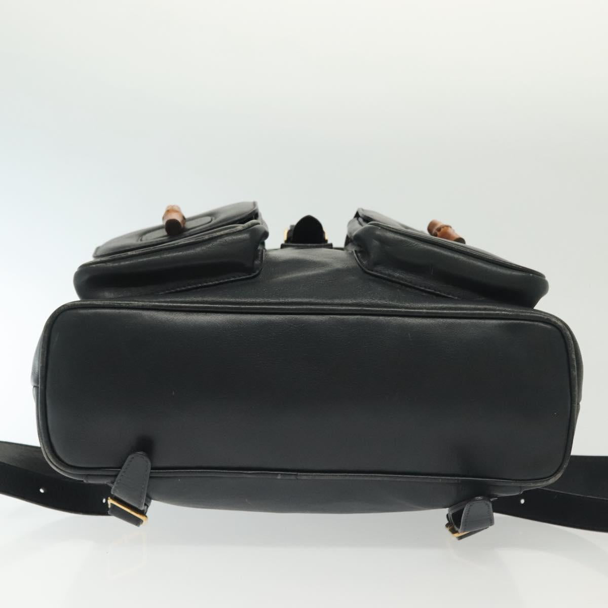 GUCCI Bamboo Backpack Leather Black Gold 003 2058 0016 Auth ep10615
