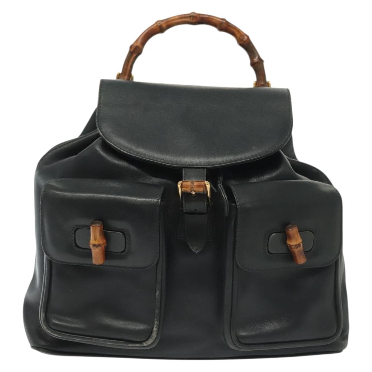GUCCI Bamboo Backpack Leather Black Gold 003 2058 0016 Auth ep10615