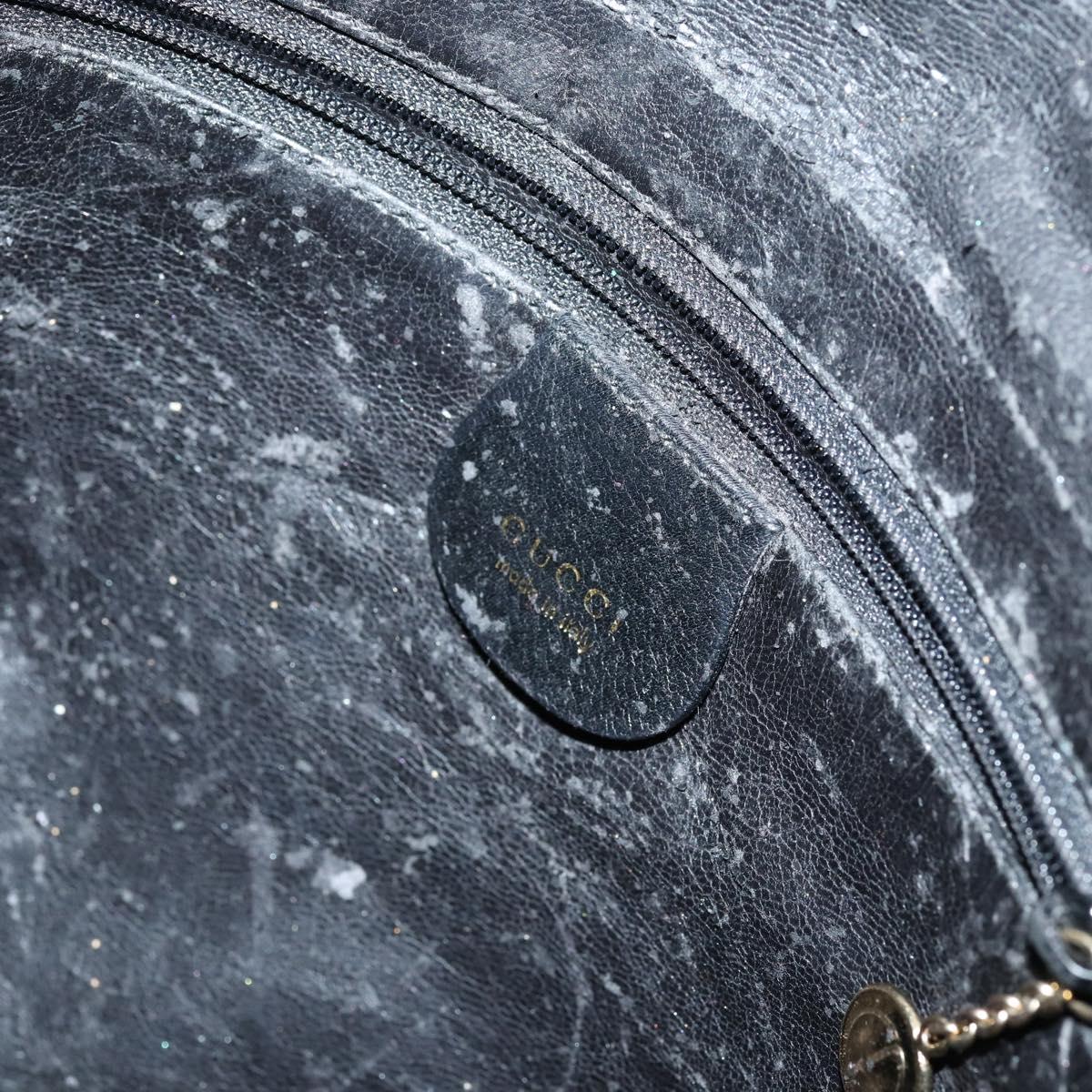 GUCCI Bamboo Hand Bag Leather 2way Black Gold 001 1998 1577 Auth ep10628