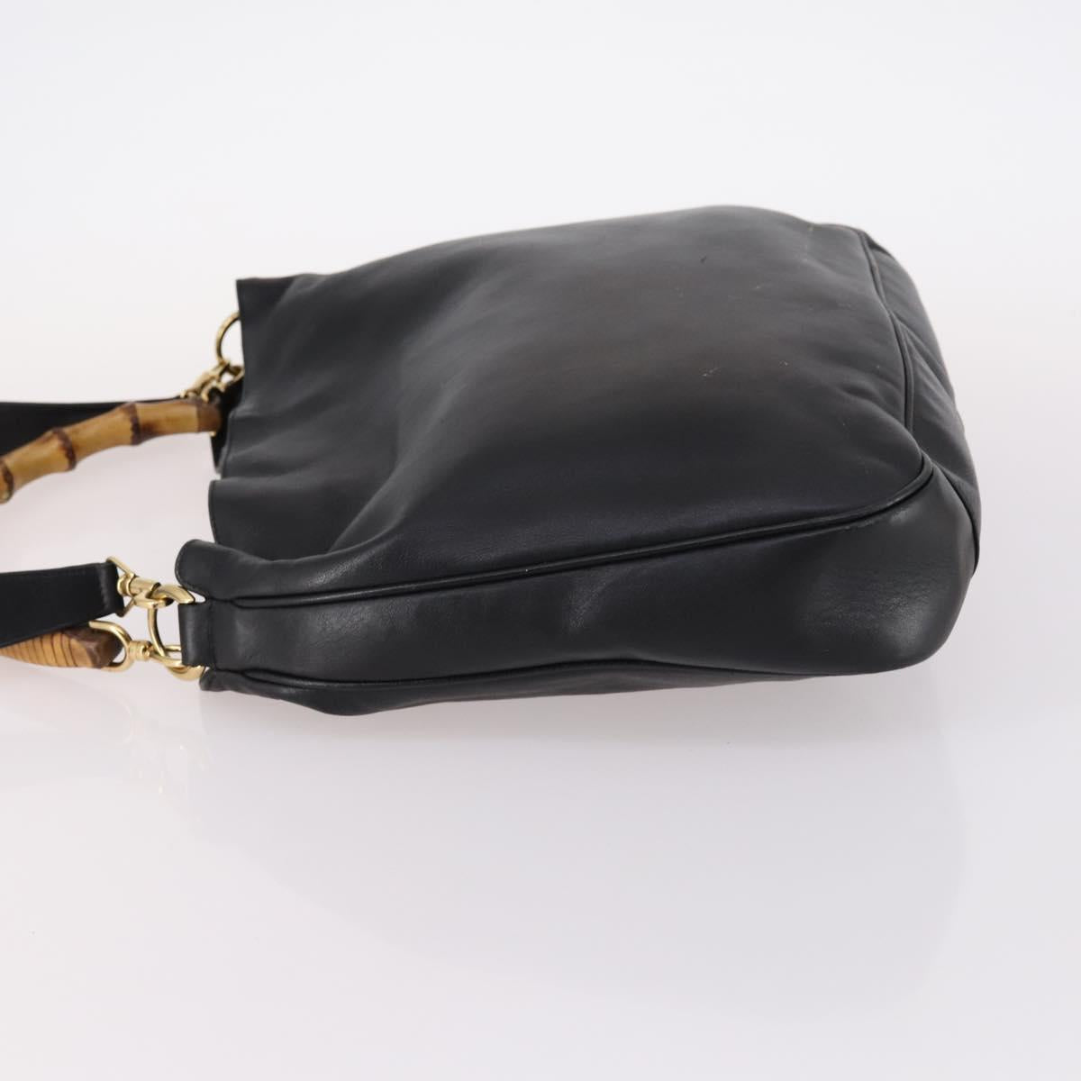 GUCCI Bamboo Hand Bag Leather 2way Black Gold 001 1998 1577 Auth ep10628