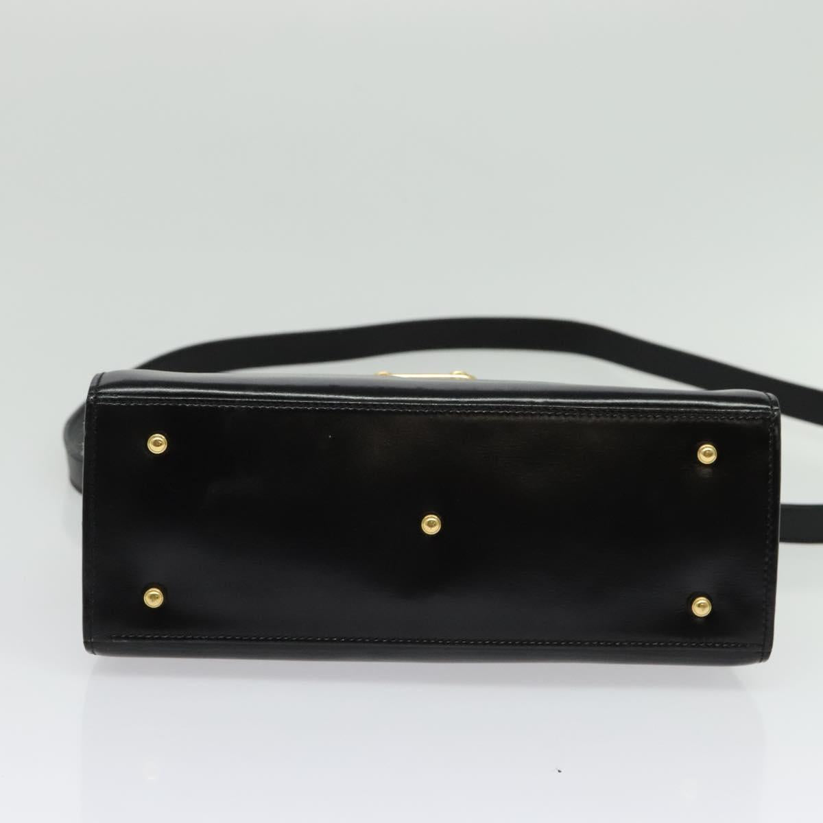 GUCCI Ready lock Hand Bag Leather 2way Black Gold Auth ep10637