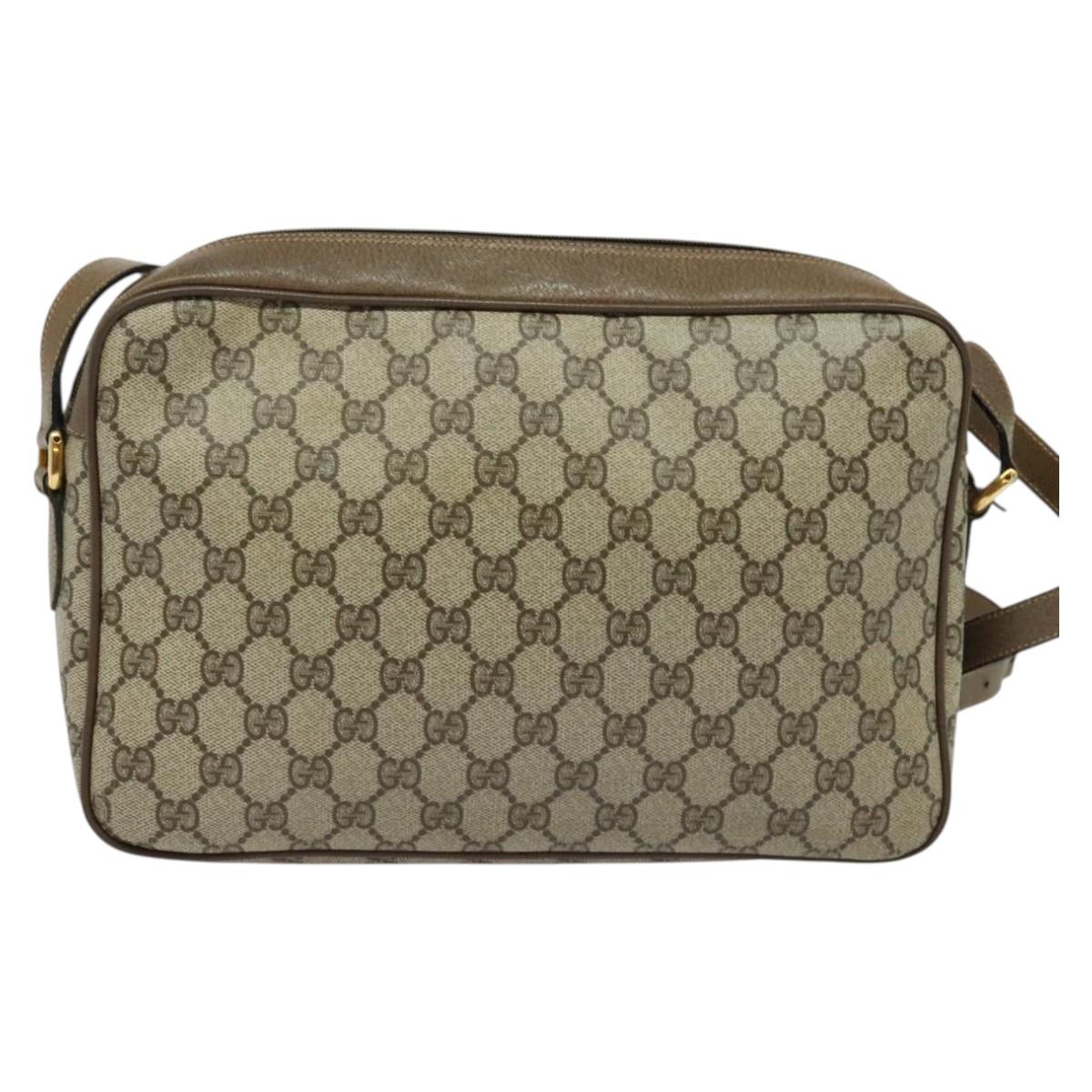GUCCI GG Supreme Web Sherry Line Shoulder Bag PVC Beige Gold Auth ep10647