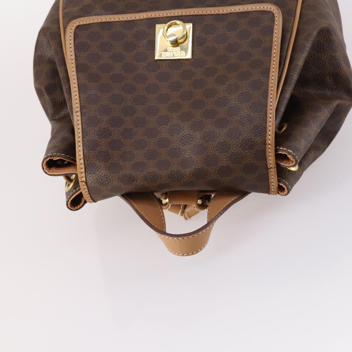 CELINE Macadam Canvas Backpack PVC Leather Brown Gold Auth ep10649