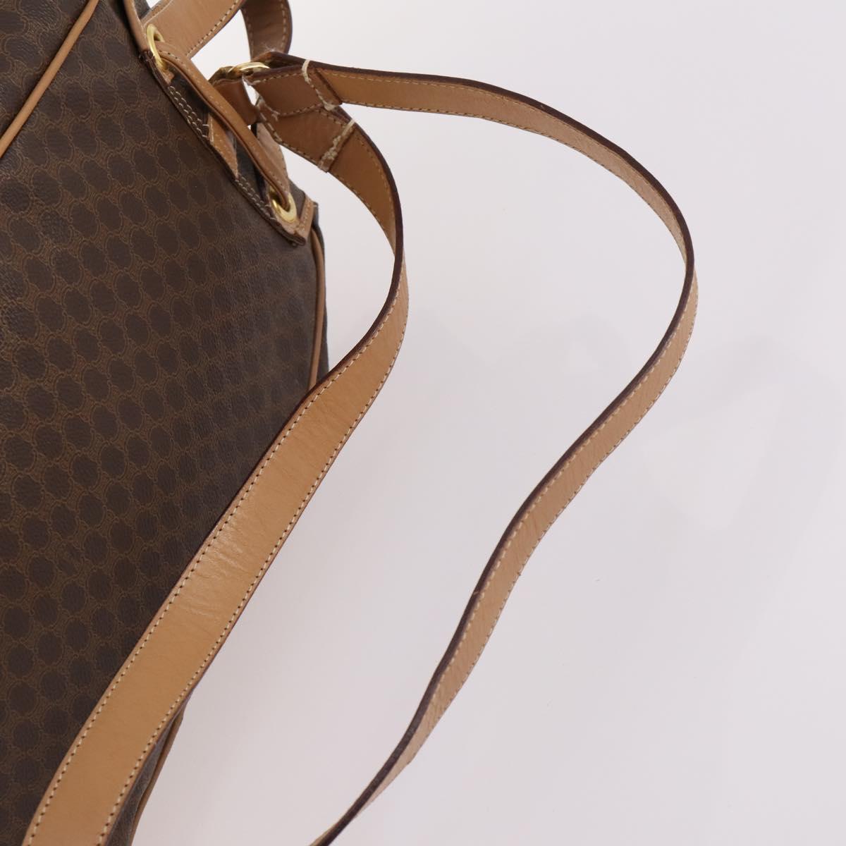 CELINE Macadam Canvas Backpack PVC Leather Brown Gold Auth ep10649