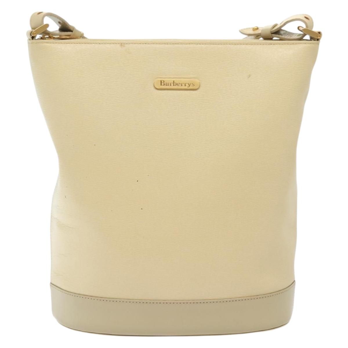 Burberrys Shoulder Bag Leather Beige Gold Auth ep10651