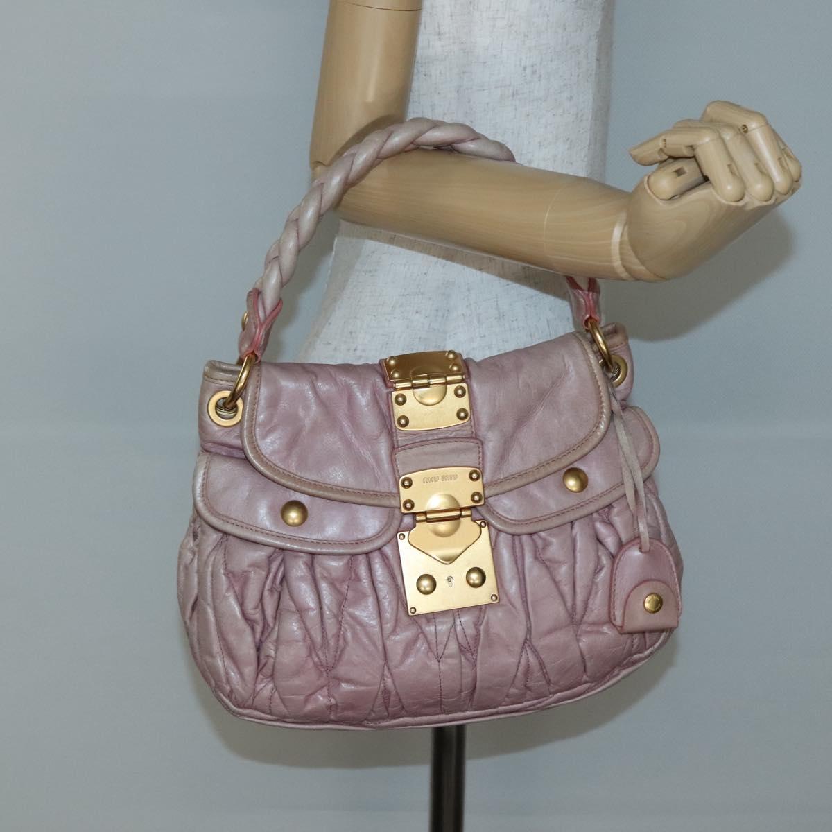 Miu Miu Matelasse Hand Bag Leather Purple Gold Auth ep10682