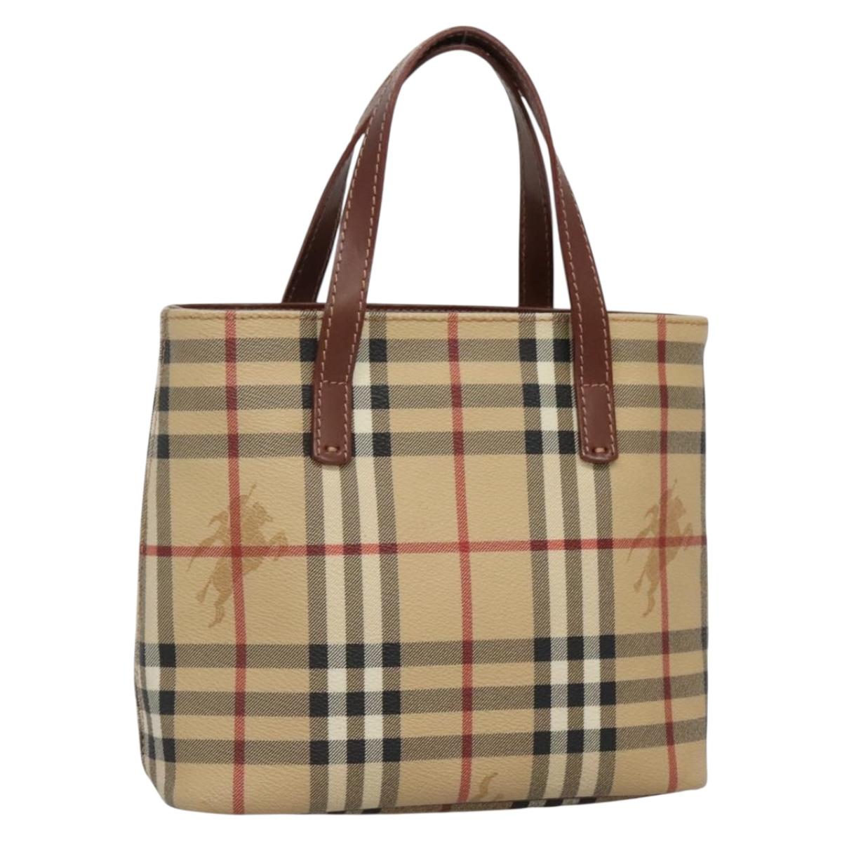 BURBERRY Nova Check Hand Bag PVC Beige Gold Auth ep10695