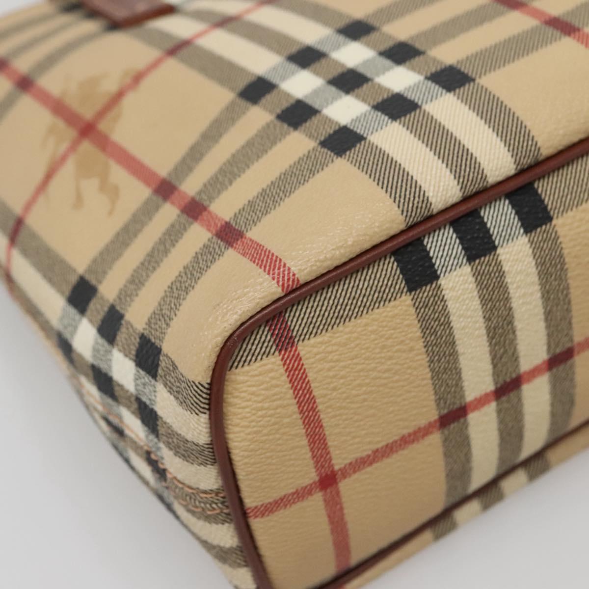 BURBERRY Nova Check Hand Bag PVC Beige Gold Auth ep10695