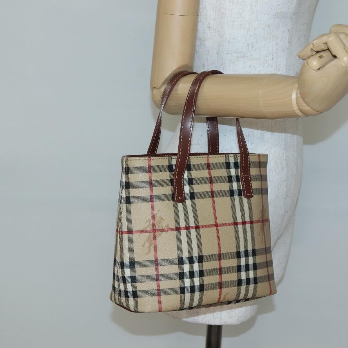 BURBERRY Nova Check Hand Bag PVC Beige Gold Auth ep10695
