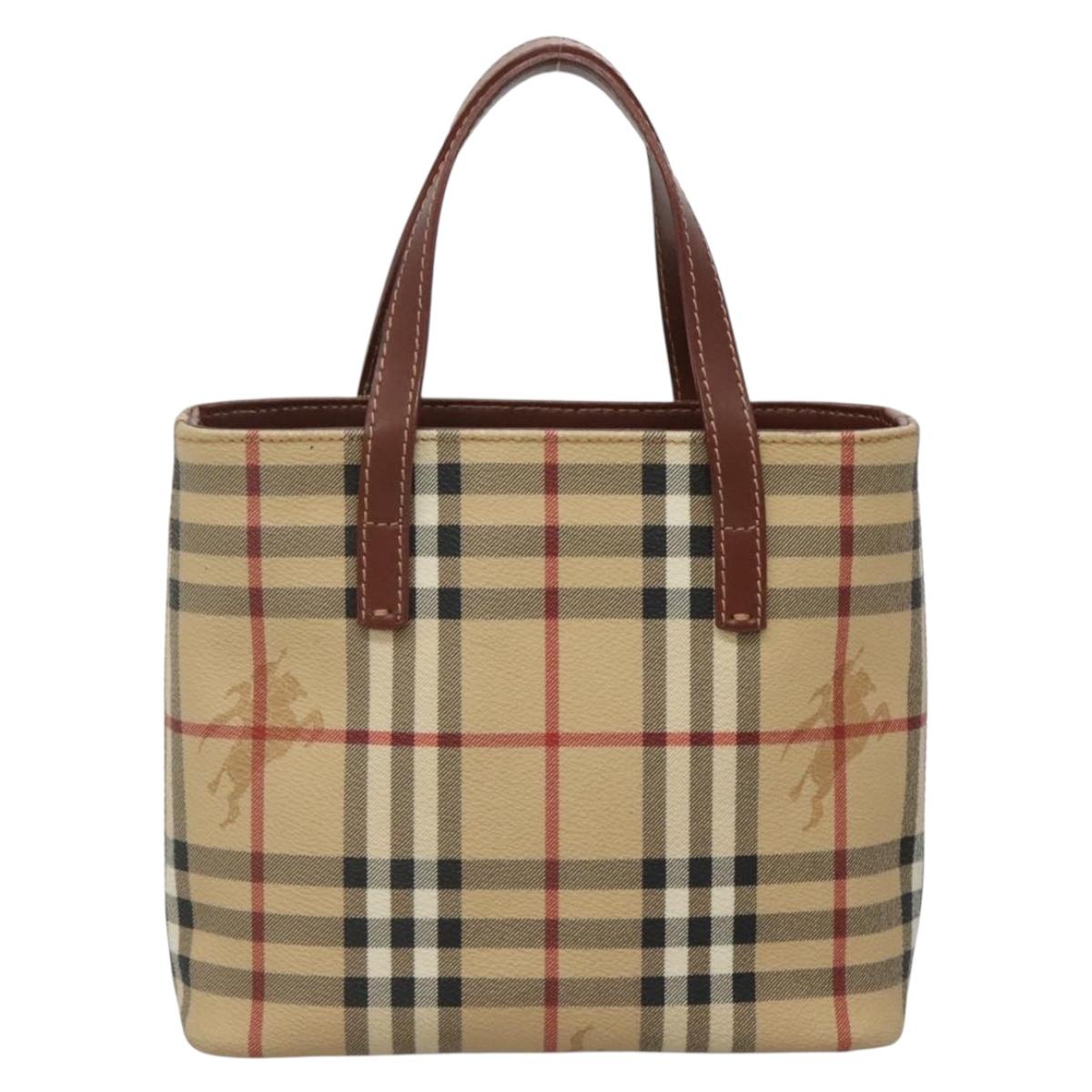 BURBERRY Nova Check Hand Bag PVC Beige Gold Auth ep10695