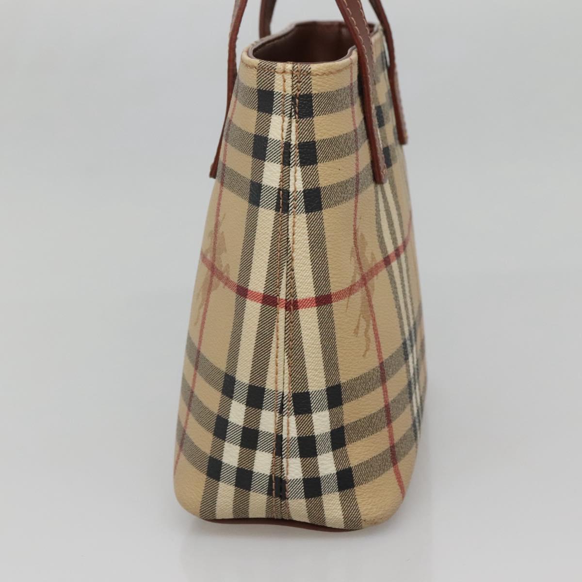 BURBERRY Nova Check Hand Bag PVC Beige Gold Auth ep10695