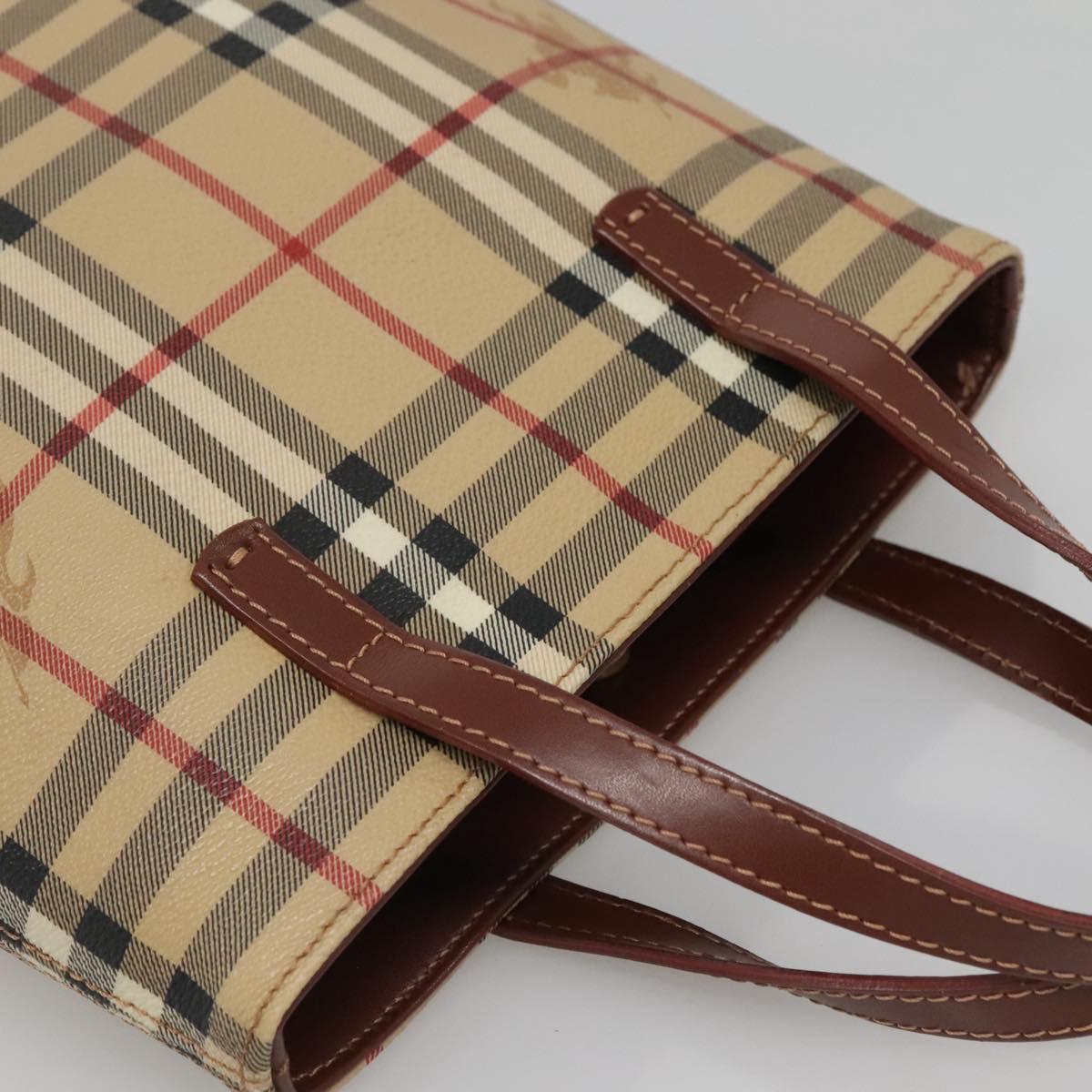 BURBERRY Nova Check Hand Bag PVC Beige Gold Auth ep10695