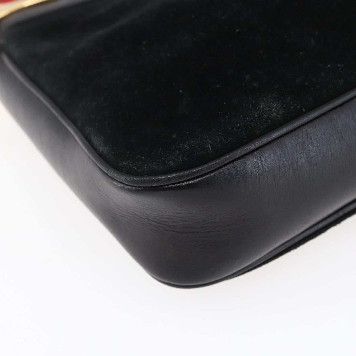 GUCCI Web Sherry Line Shoulder Bag Suede Leather Black Gold Red Auth ep10700