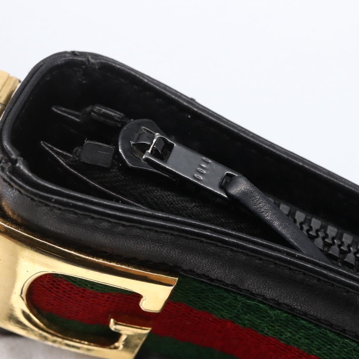 GUCCI Web Sherry Line Shoulder Bag Suede Leather Black Gold Red Auth ep10700