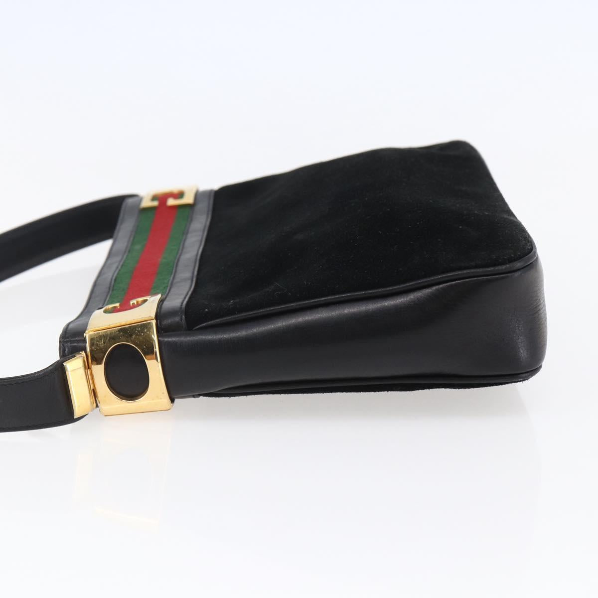GUCCI Web Sherry Line Shoulder Bag Suede Leather Black Gold Red Auth ep10700