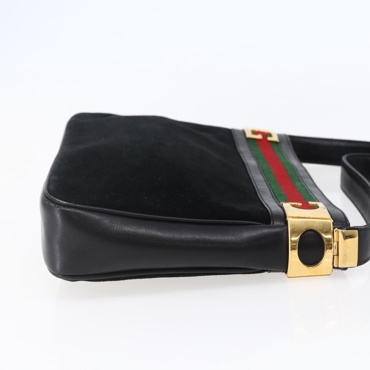 GUCCI Web Sherry Line Shoulder Bag Suede Leather Black Gold Red Auth ep10700