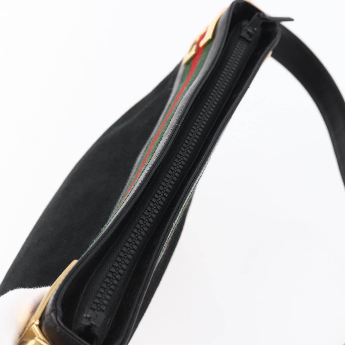 GUCCI Web Sherry Line Shoulder Bag Suede Leather Black Gold Red Auth ep10700