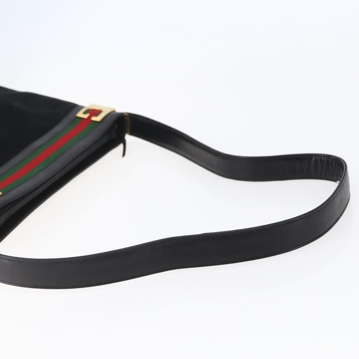 GUCCI Web Sherry Line Shoulder Bag Suede Leather Black Gold Red Auth ep10700
