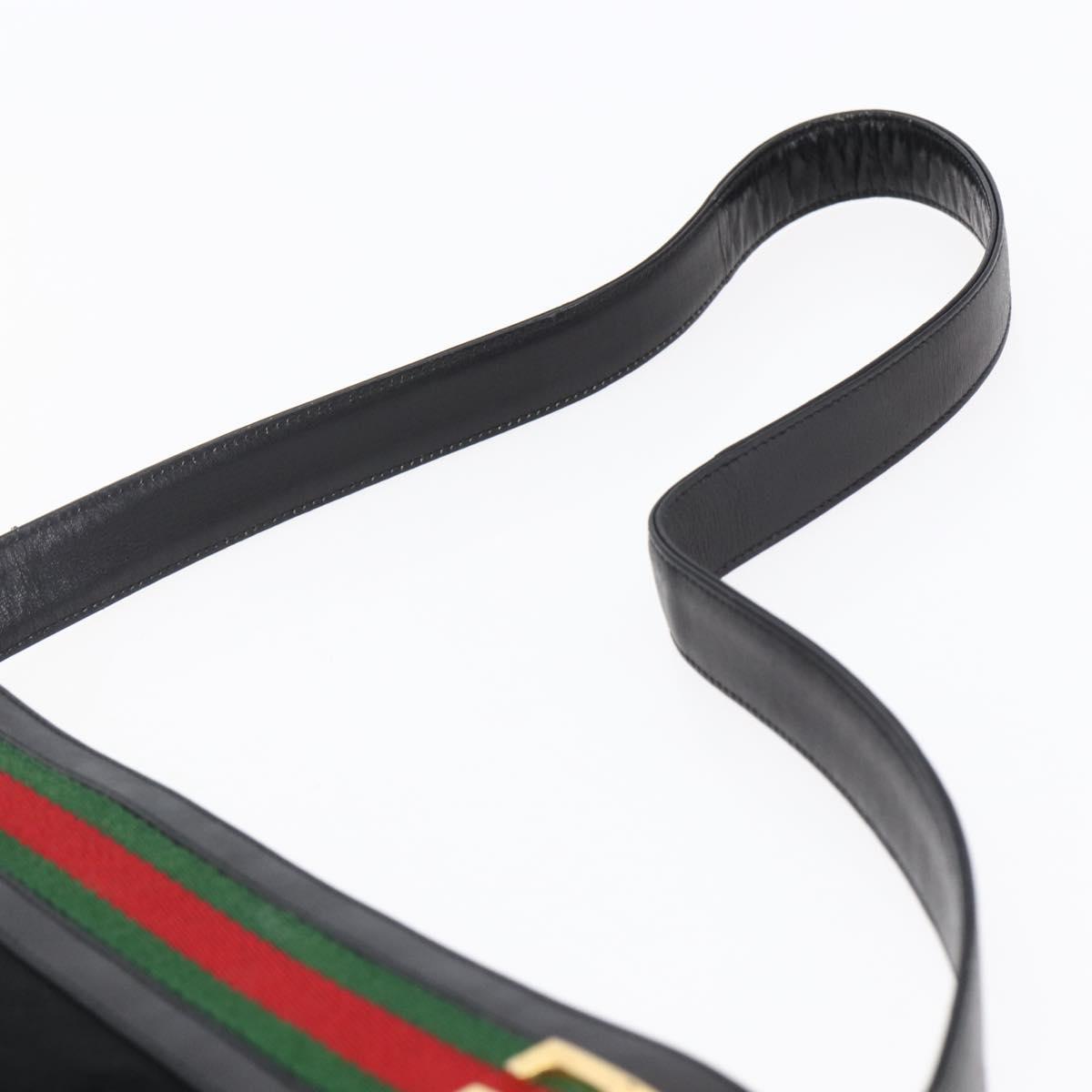 GUCCI Web Sherry Line Shoulder Bag Suede Leather Black Gold Red Auth ep10700