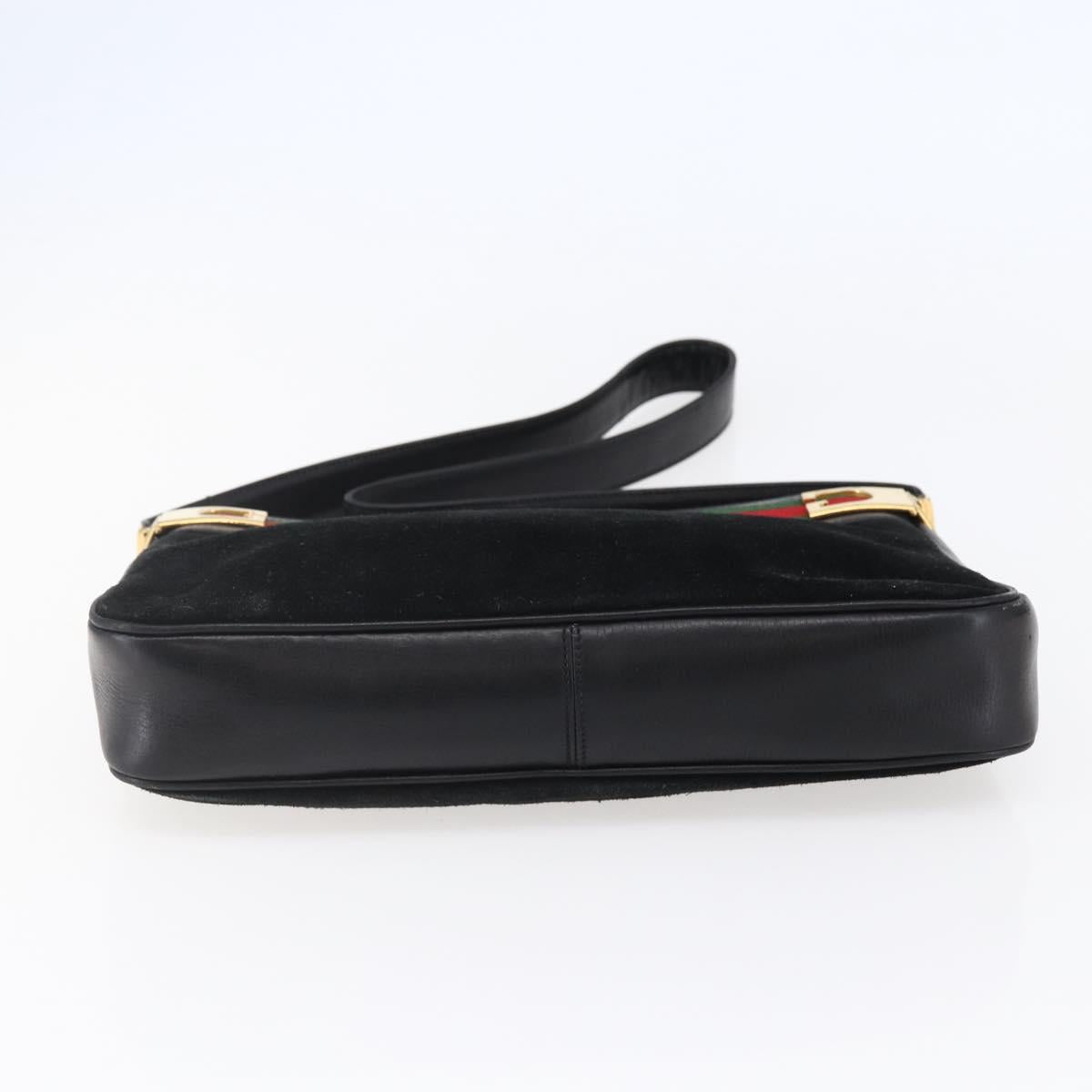 GUCCI Web Sherry Line Shoulder Bag Suede Leather Black Gold Red Auth ep10700