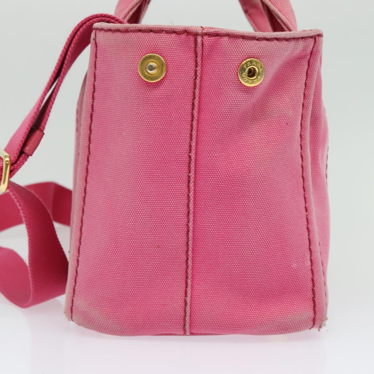 PRADA Canapa PM Hand Bag Canvas 2way Pink Gold Auth ep10705