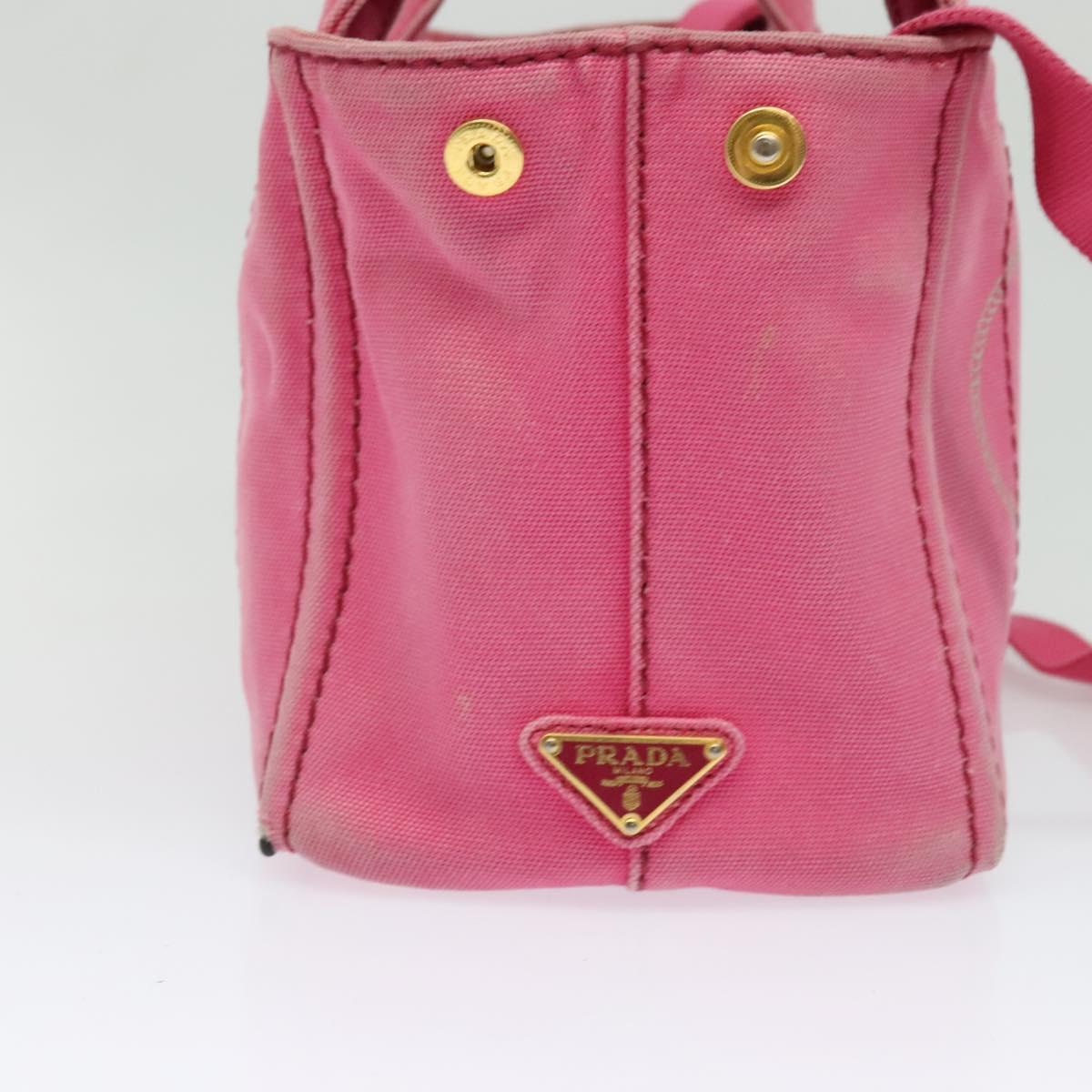 PRADA Canapa PM Hand Bag Canvas 2way Pink Gold Auth ep10705