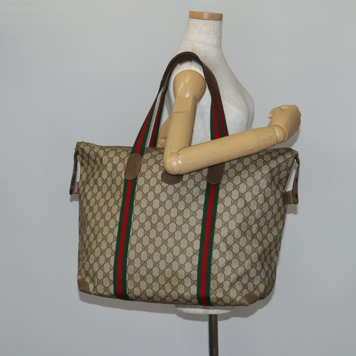 GUCCI GG Supreme Web Sherry Line Boston Bag PVC Beige Red 89 19 012 Auth ep10707
