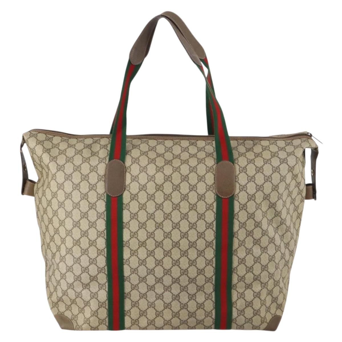 GUCCI GG Supreme Web Sherry Line Boston Bag PVC Beige Red 89 19 012 Auth ep10707