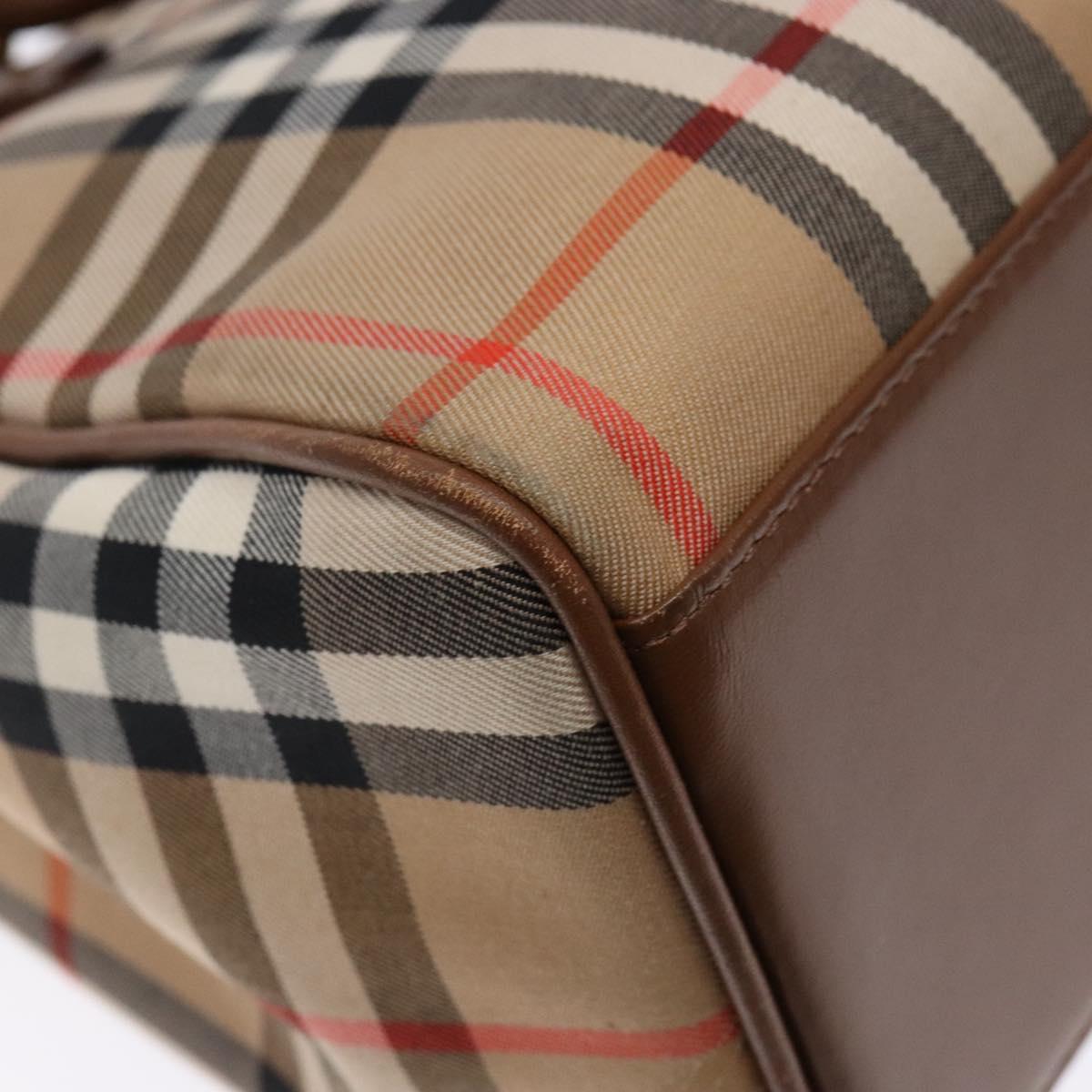 Burberrys Nova Check Hand Bag Canvas Beige Gold Auth ep10710