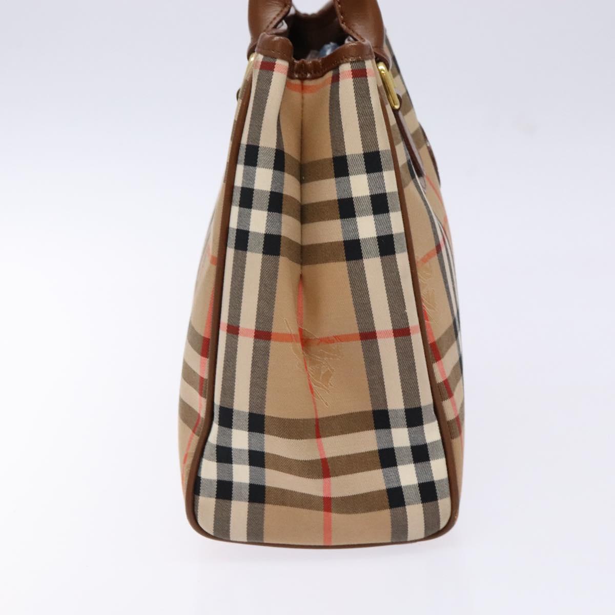 Burberrys Nova Check Hand Bag Canvas Beige Gold Auth ep10710