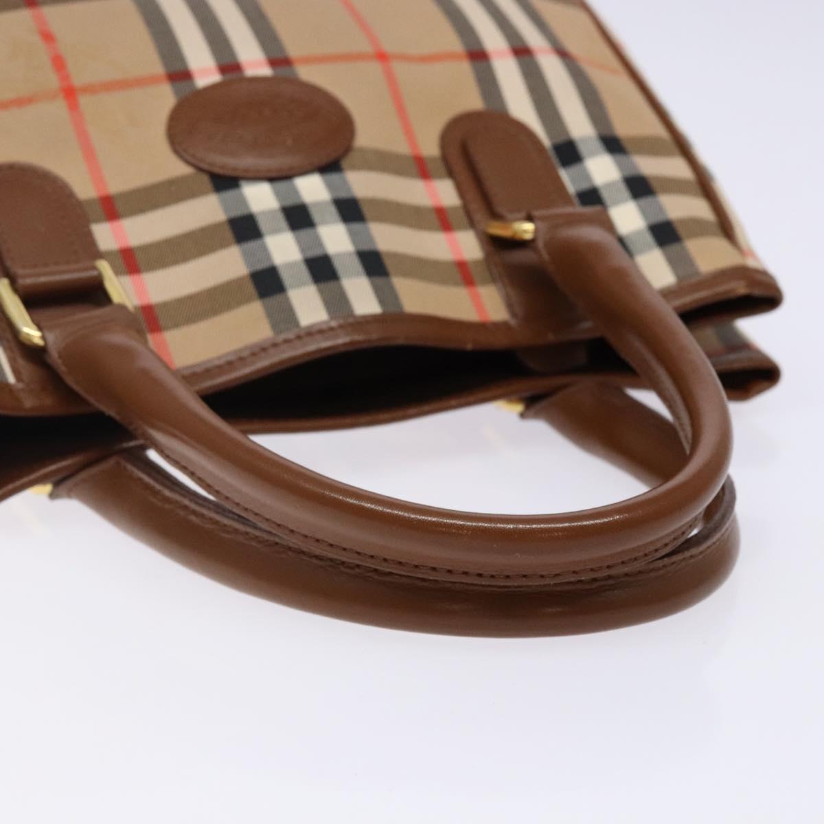 Burberrys Nova Check Hand Bag Canvas Beige Gold Auth ep10710