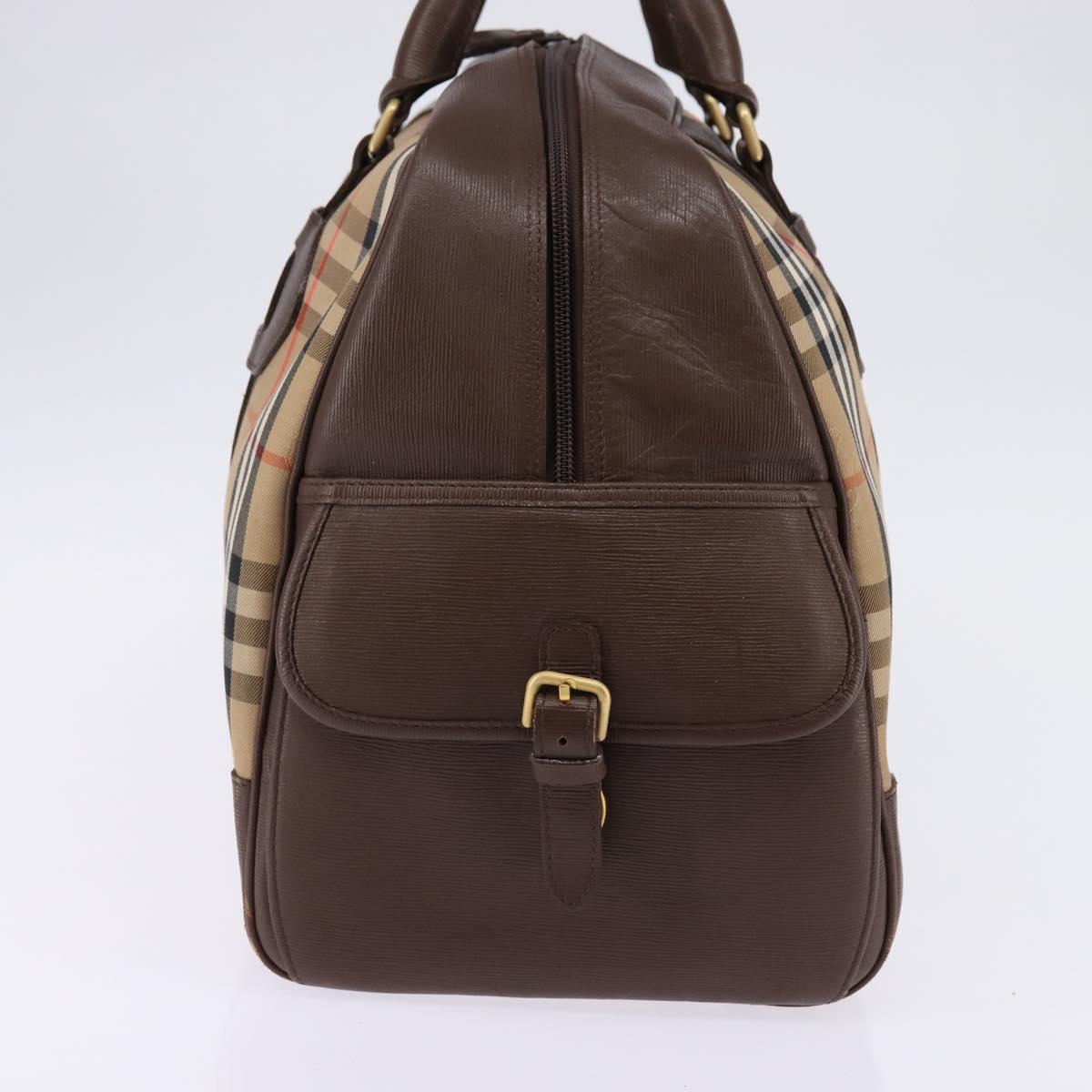 Burberrys Nova Check Boston Bag Canvas Beige Gold Auth ep10712