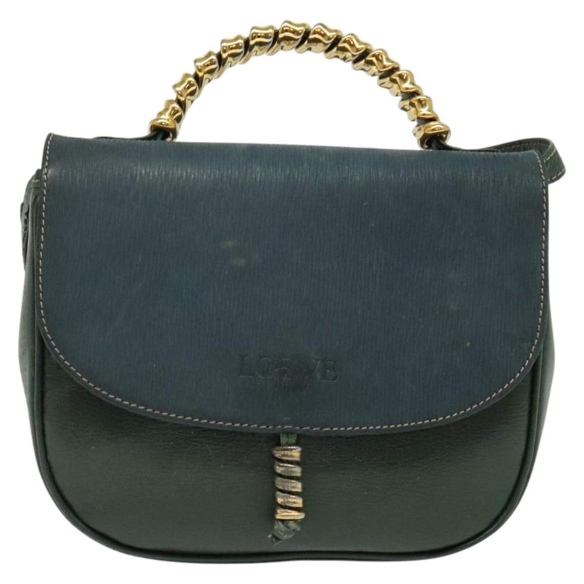 LOEWE Velazquez Hand Bag Leather 2way Green Gold Auth ep10716