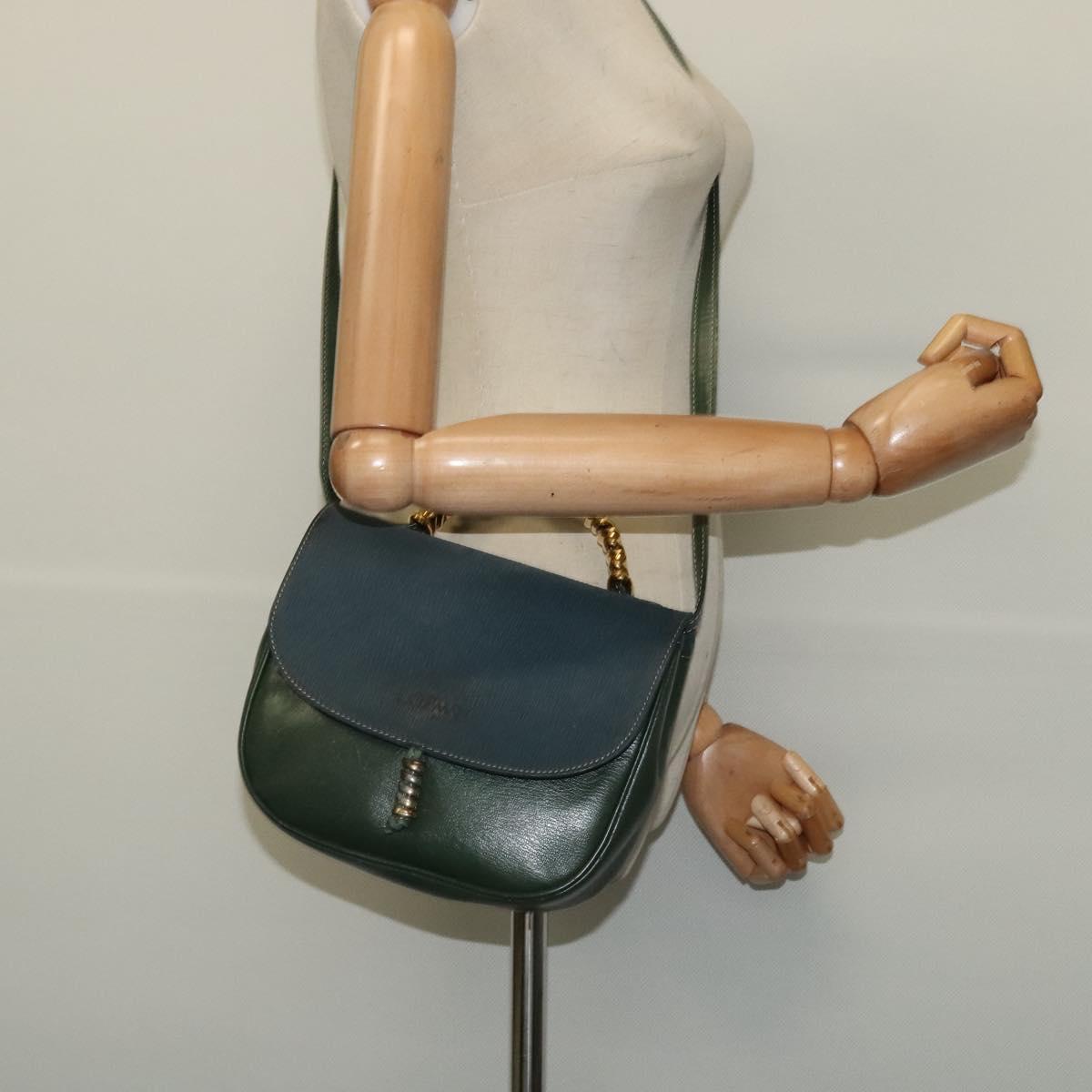 LOEWE Velazquez Hand Bag Leather 2way Green Gold Auth ep10716