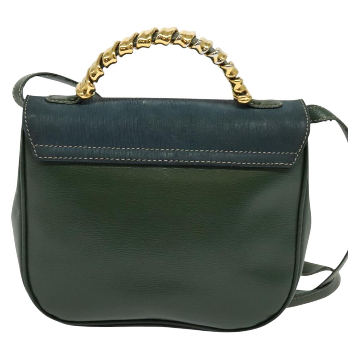 LOEWE Velazquez Hand Bag Leather 2way Green Gold Auth ep10716