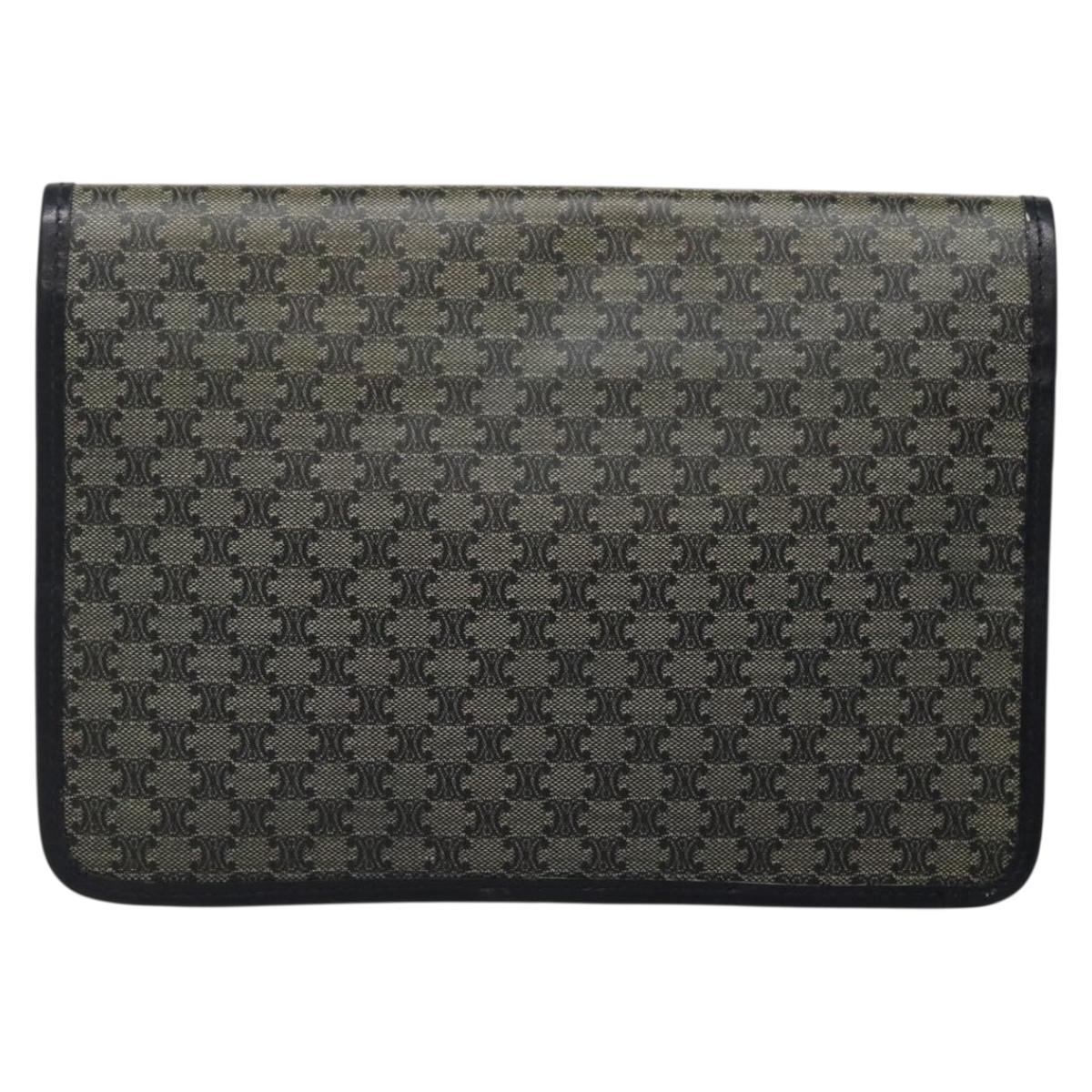 CELINE Macadam Canvas Clutch Bag PVC Navy Gold Auth ep10721