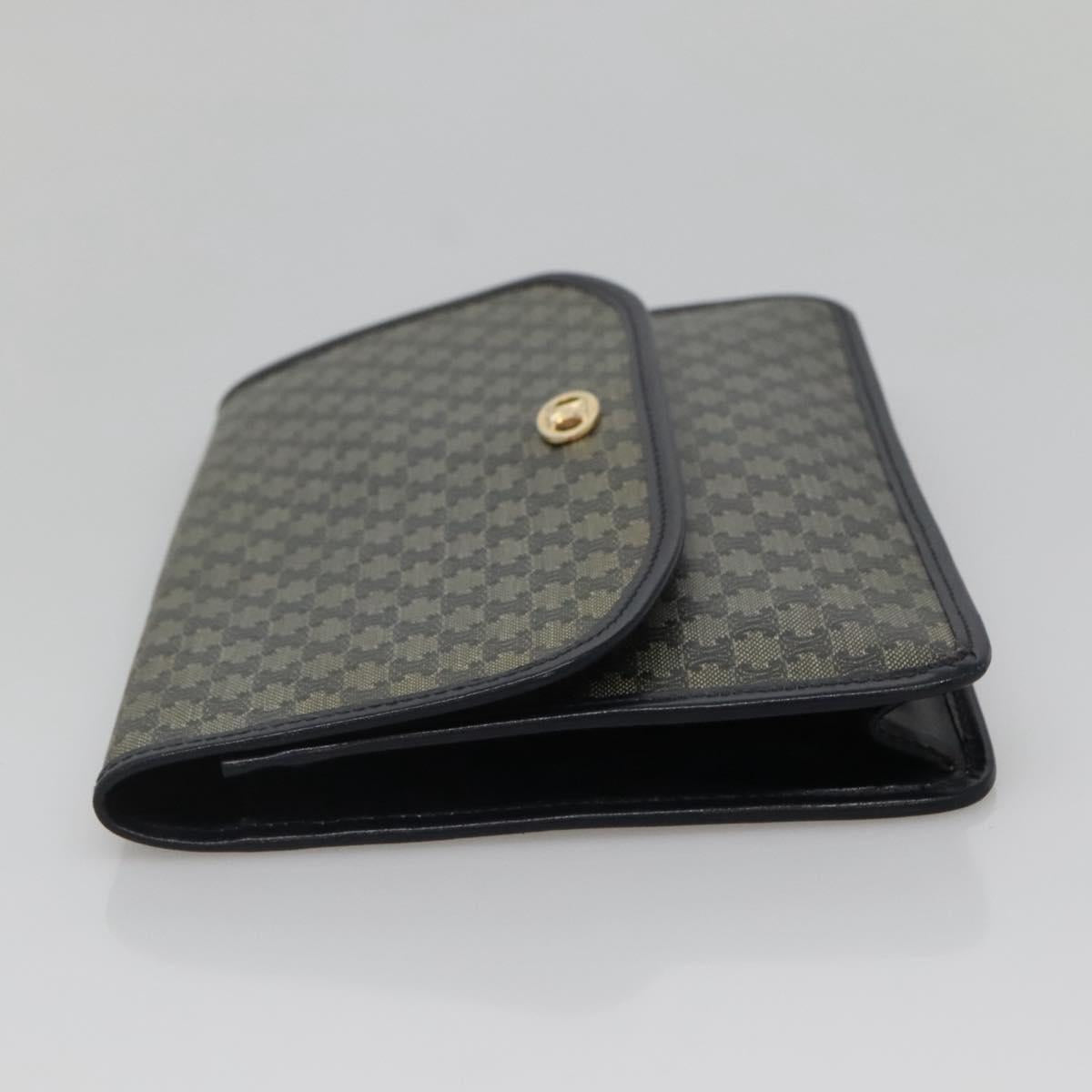 CELINE Macadam Canvas Clutch Bag PVC Navy Gold Auth ep10721