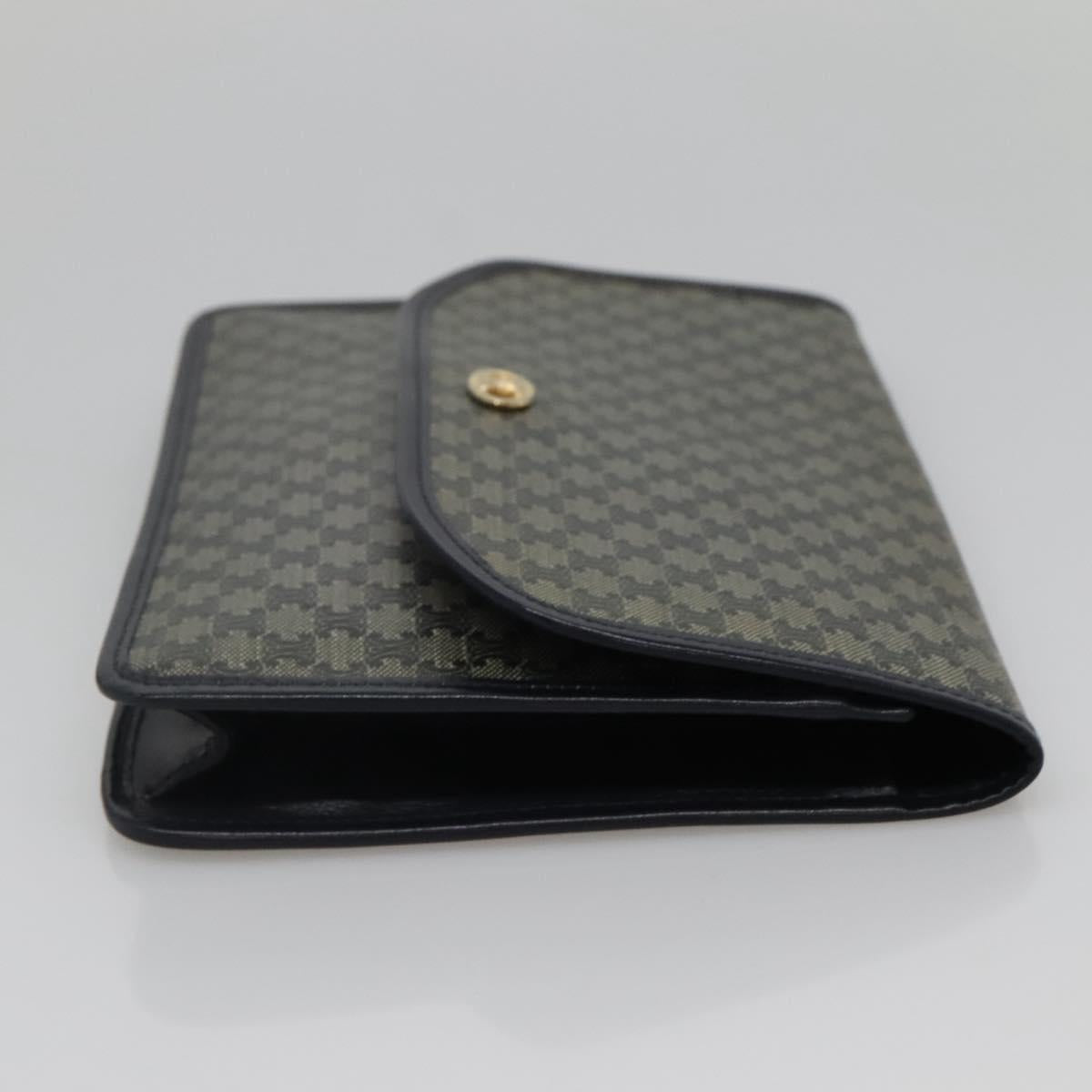 CELINE Macadam Canvas Clutch Bag PVC Navy Gold Auth ep10721