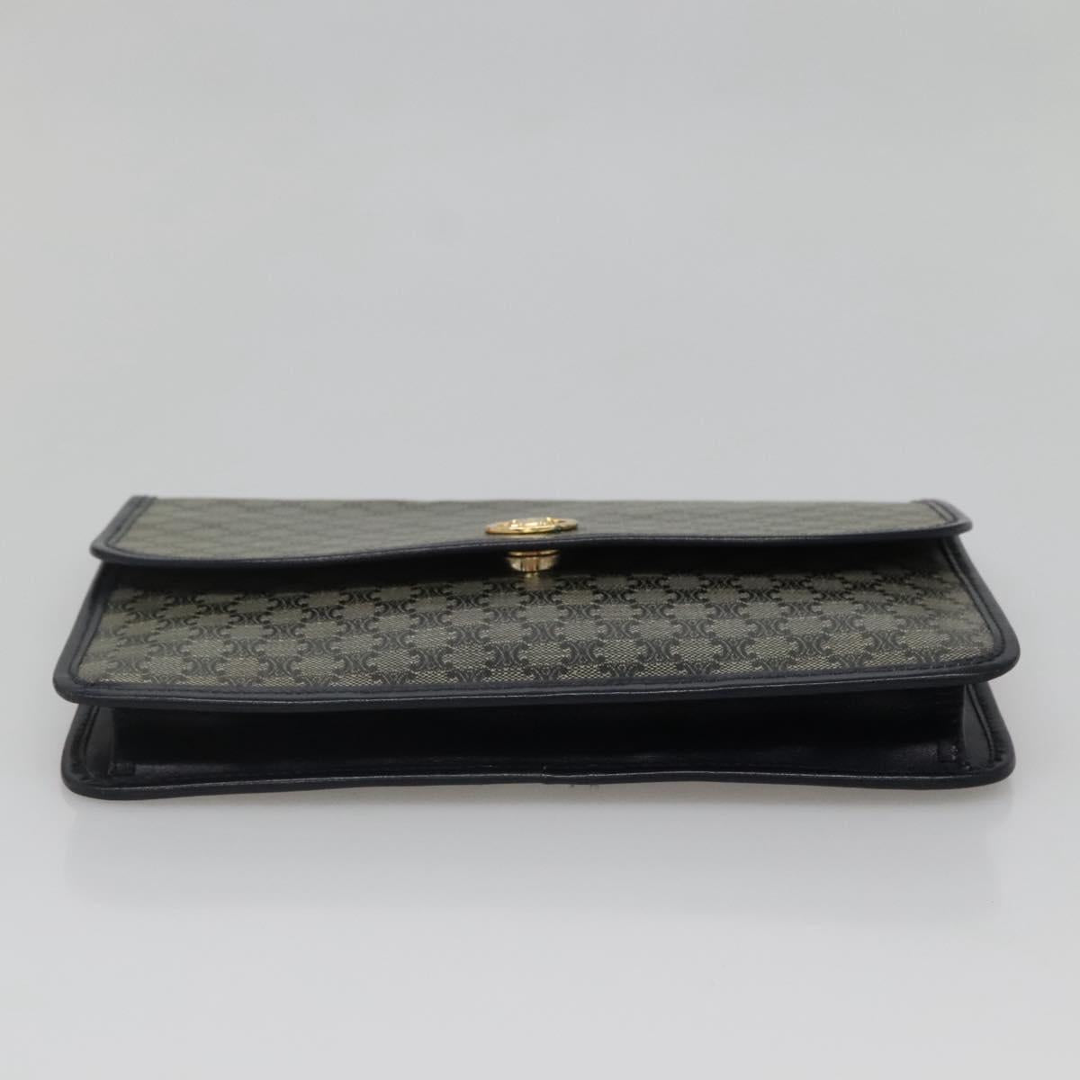 CELINE Macadam Canvas Clutch Bag PVC Navy Gold Auth ep10721