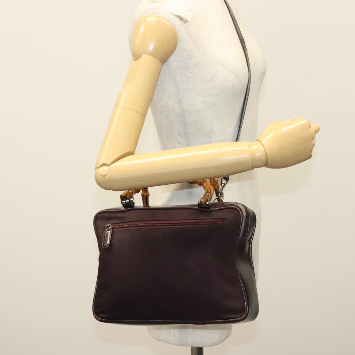 GUCCI Bamboo Hand Bag Nylon 2way Black Silver 000 0538 Auth ep10728
