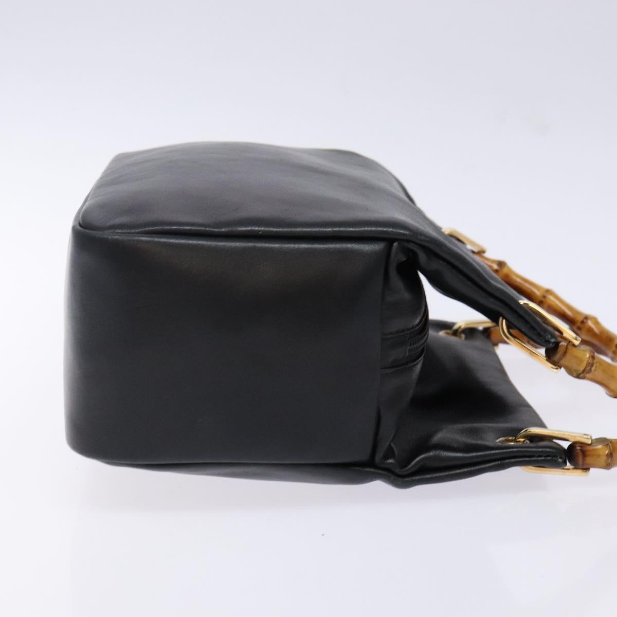 GUCCI Bamboo Hand Bag Leather Black Gold 000 3444 0575 Auth ep10729