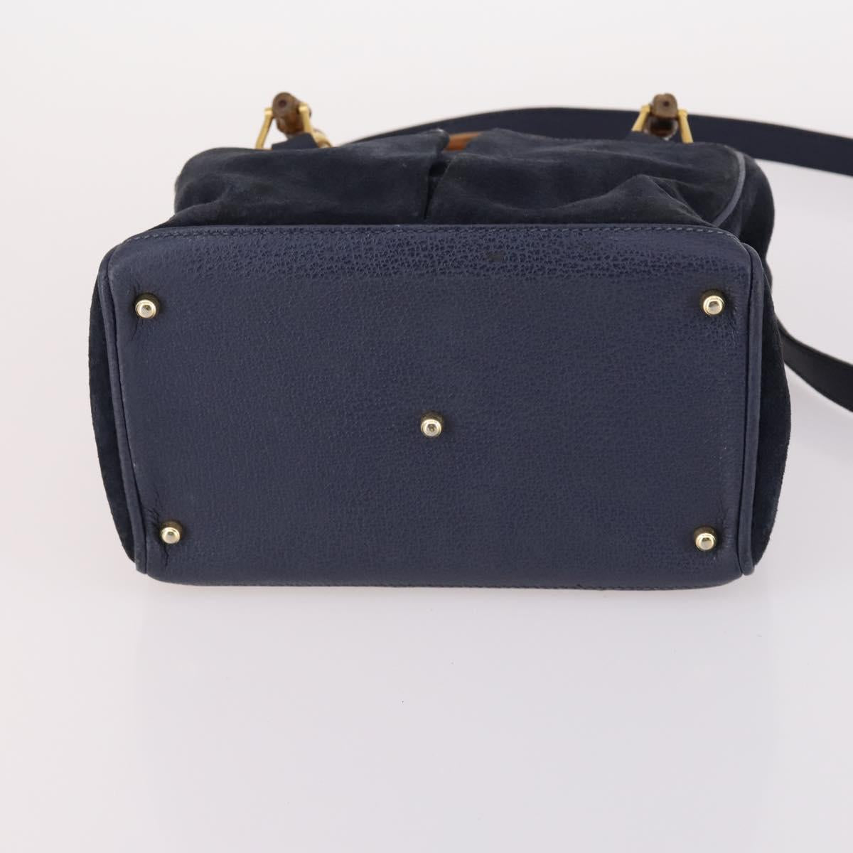 GUCCI Bamboo Hand Bag Suede 2way Navy Gold 000 2214 0316 Auth ep10732