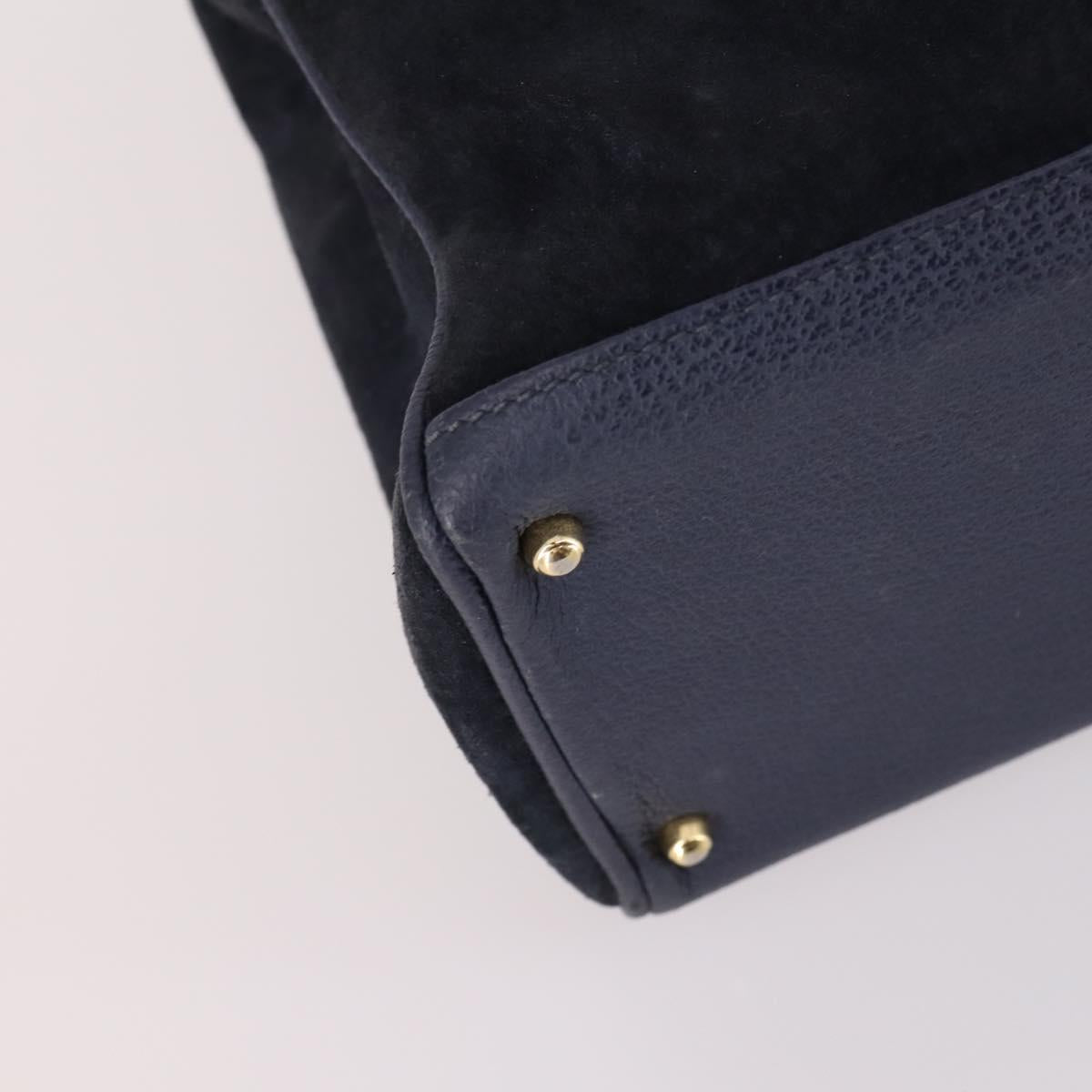 GUCCI Bamboo Hand Bag Suede 2way Navy Gold 000 2214 0316 Auth ep10732