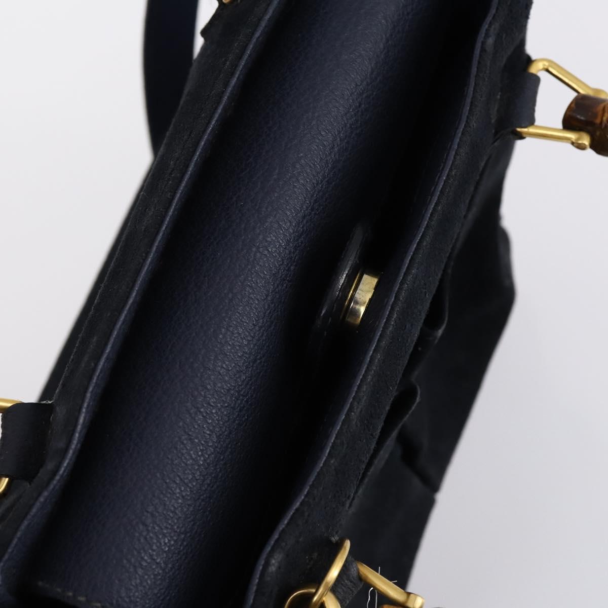 GUCCI Bamboo Hand Bag Suede 2way Navy Gold 000 2214 0316 Auth ep10732