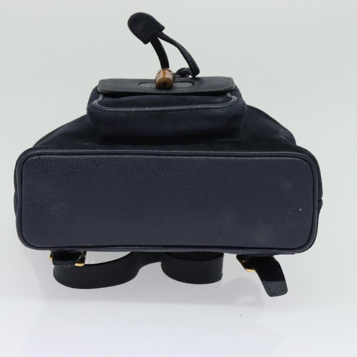 GUCCI Bamboo Backpack Suede Navy Gold 003 2034 0030 Auth ep10733