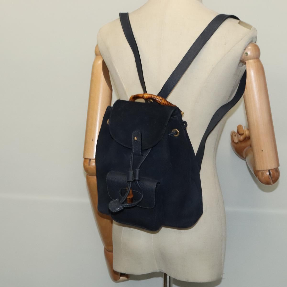 GUCCI Bamboo Backpack Suede Navy Gold 003 2034 0030 Auth ep10733