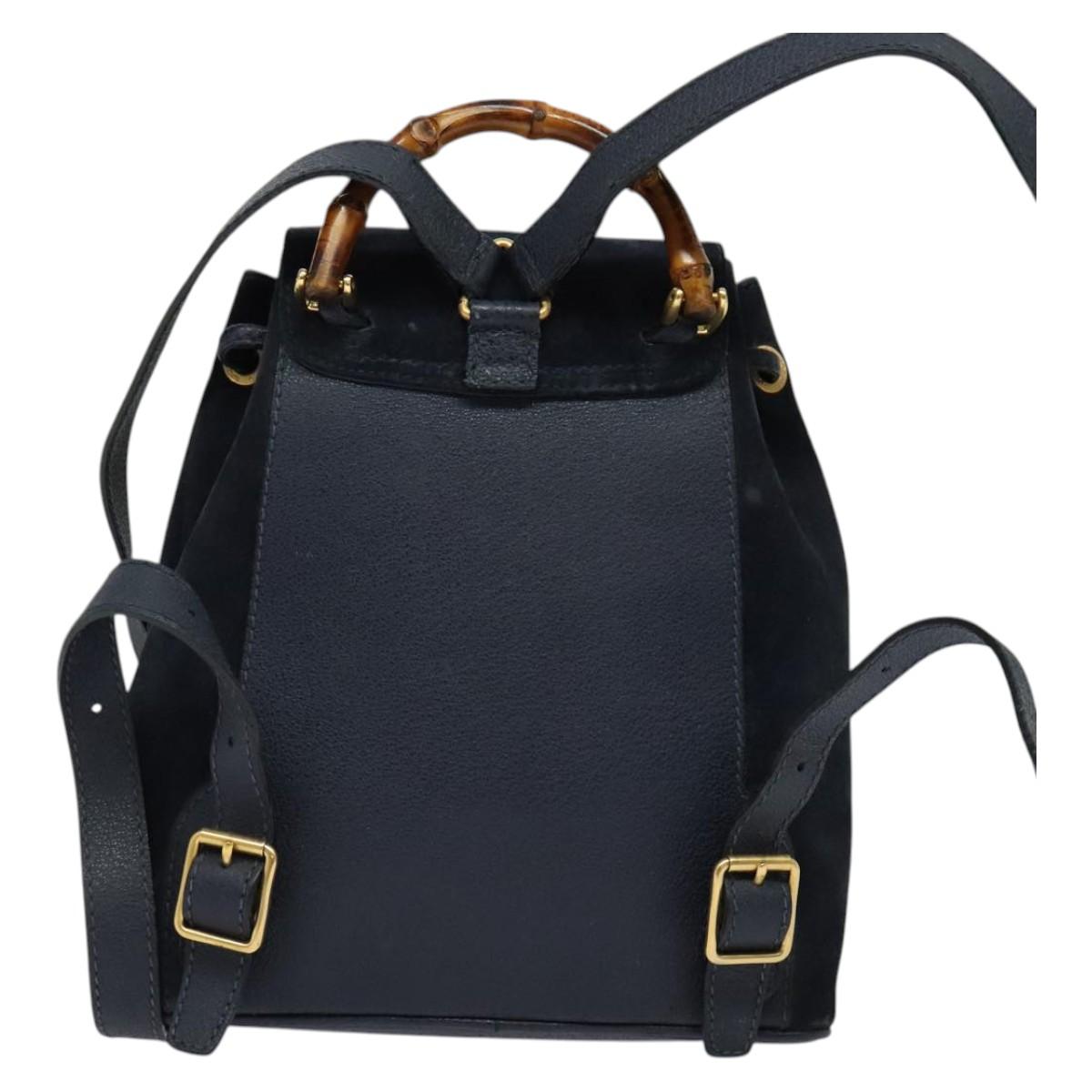 GUCCI Bamboo Backpack Suede Navy Gold 003 2034 0030 Auth ep10733